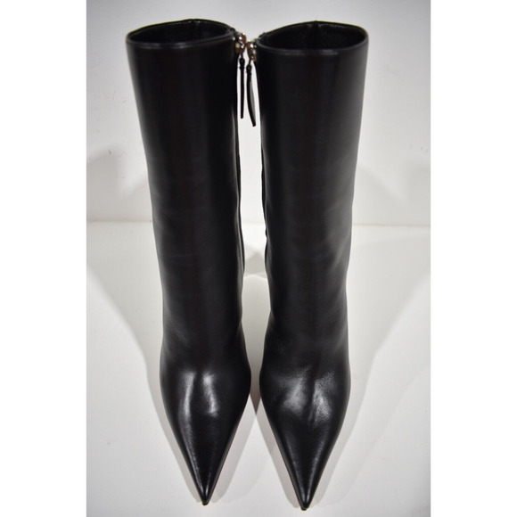 Amina Muaddi Pernille Half Glass Black Leather Clear Wedge Heel Ankle Boot 38.5 - Picture 8 of 13